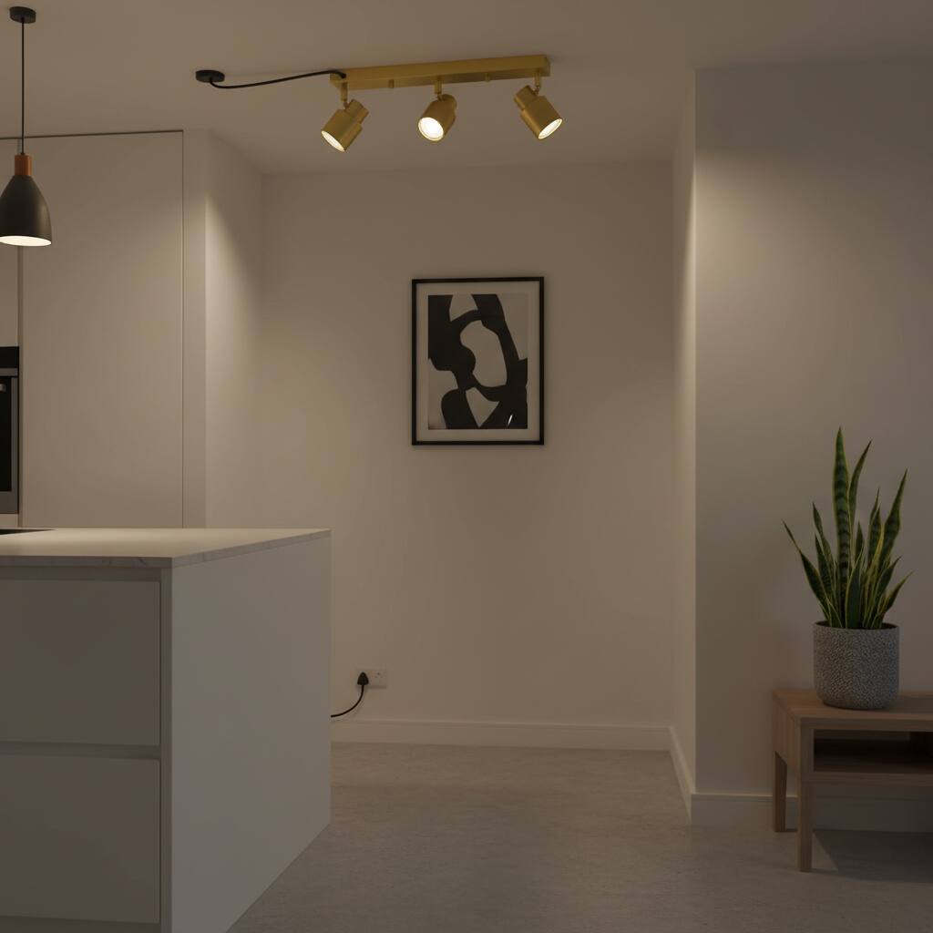 Left. Dazzed Corner - Plug-in LED Track Lighting, 3-Light Gold Ceiling Spotlight - Gold.