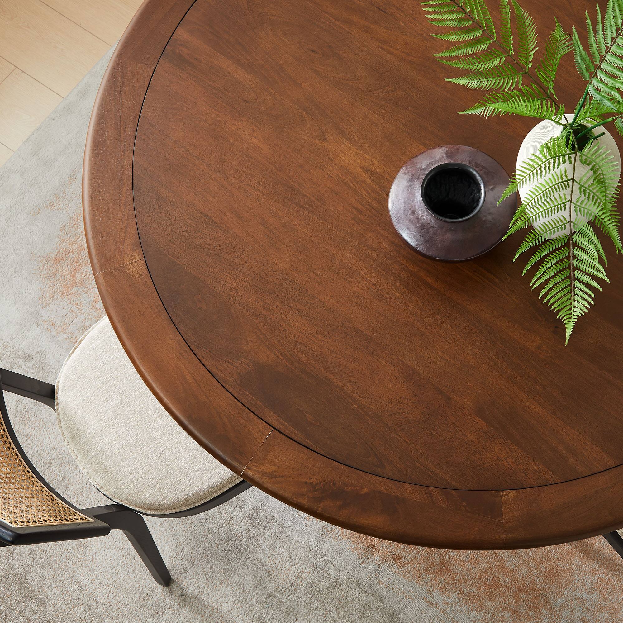 Alt View 6. Modway - Lippa 60" Round Pedestal Solid Wood Dining Table by Modway - Brass Walnut.