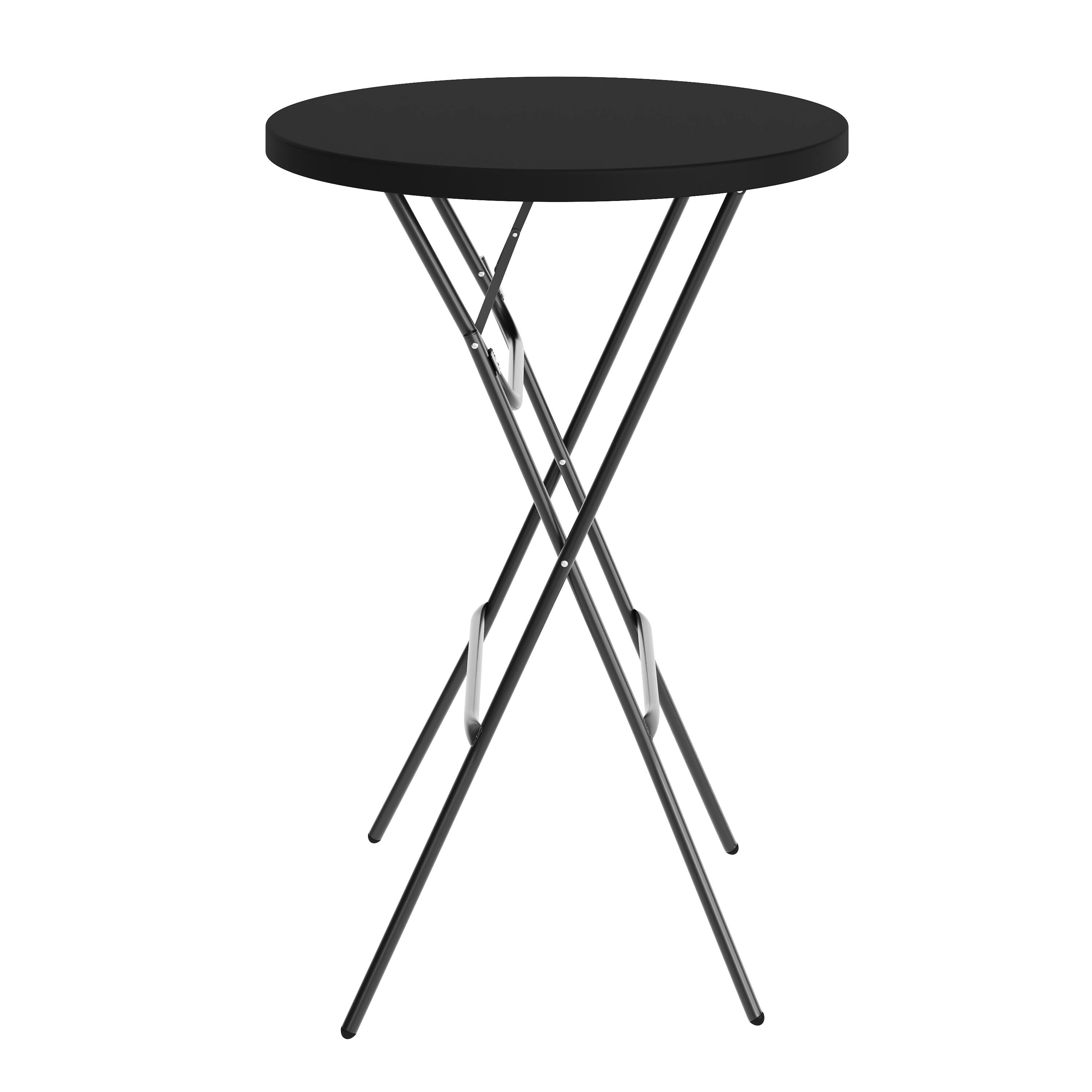 Left. Flash Furniture - Elon Commercial Grade 2.6-Foot Round Black Indoor/Outdoor Plastic Bar Height Folding Table - Black.