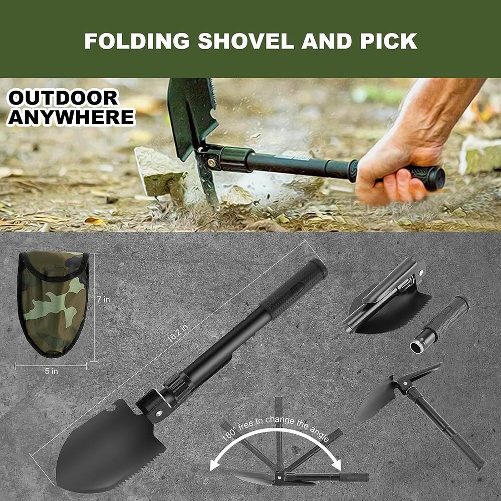 FOLDING SHOVEL AND PICK

OUTDOOR ANYWHERE

7 in  
16.2 in  
5 in

180° free to change the angle