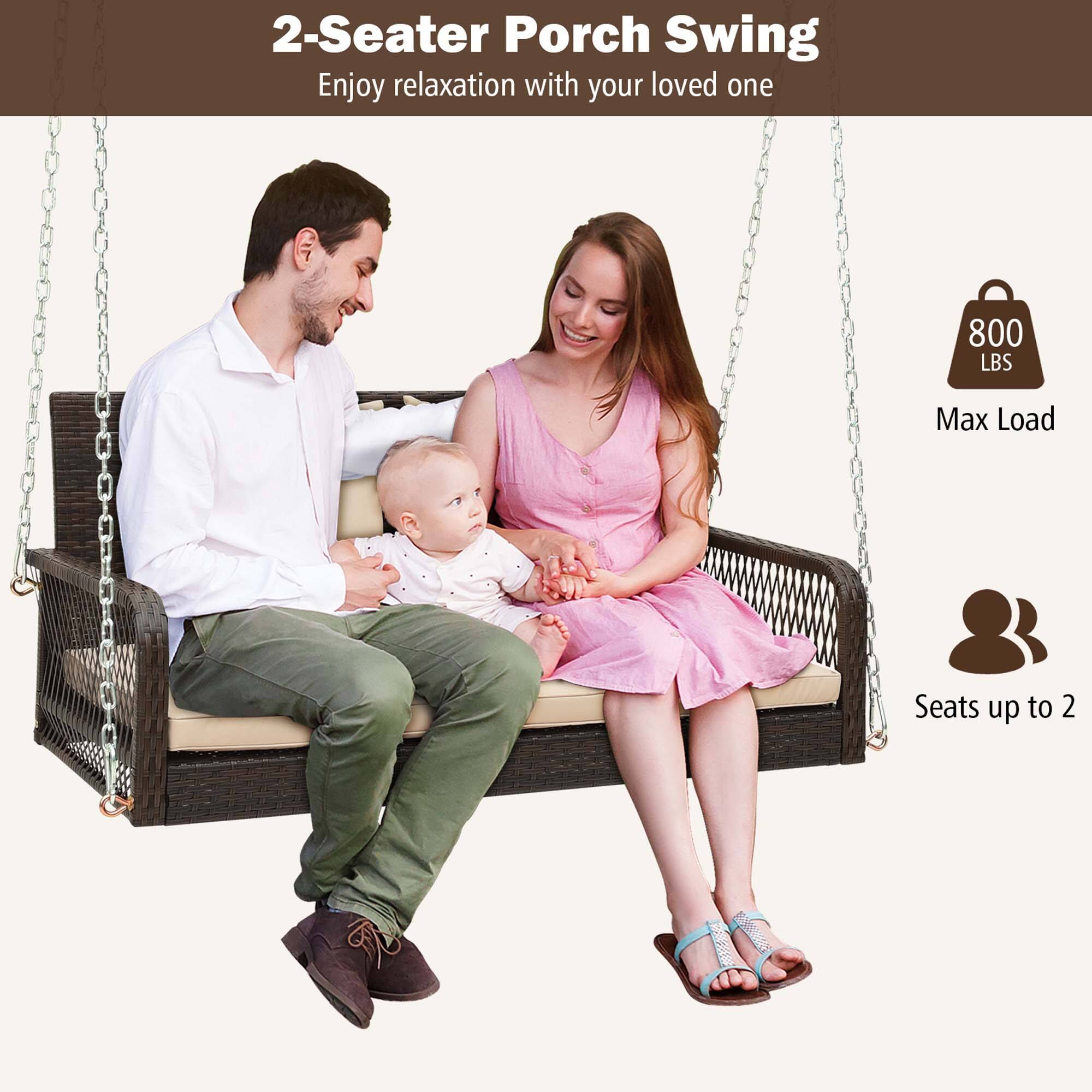 2-Seater Porch Swing, Enjoy relaxation with your loved one, 800 LBS Max Load, Seats up to 2