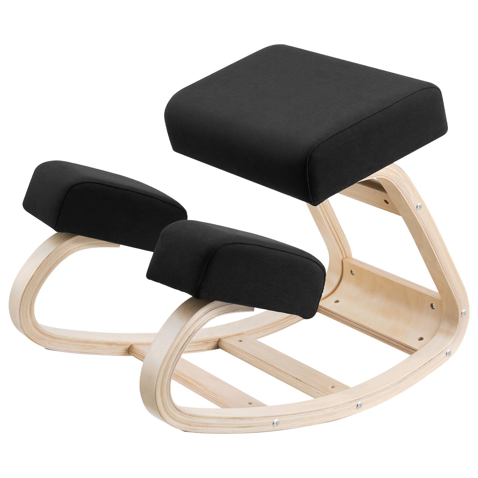 Alt View 5. VEVOR - Ergonomic Kneeling Chair, Wooden Posture Knee Chair with Thick Foam Cushions and Solid Wood Frame, Adjustable Height - Natural wood frame + black pad.
