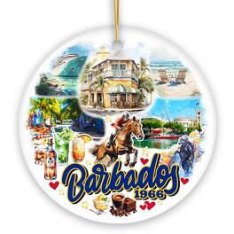 OrnamentallyYou - Artistic Tropical Barbados Landmarks and Beaches Ornament Caribbean Christmas Souvenir Circle - Multi-colored
