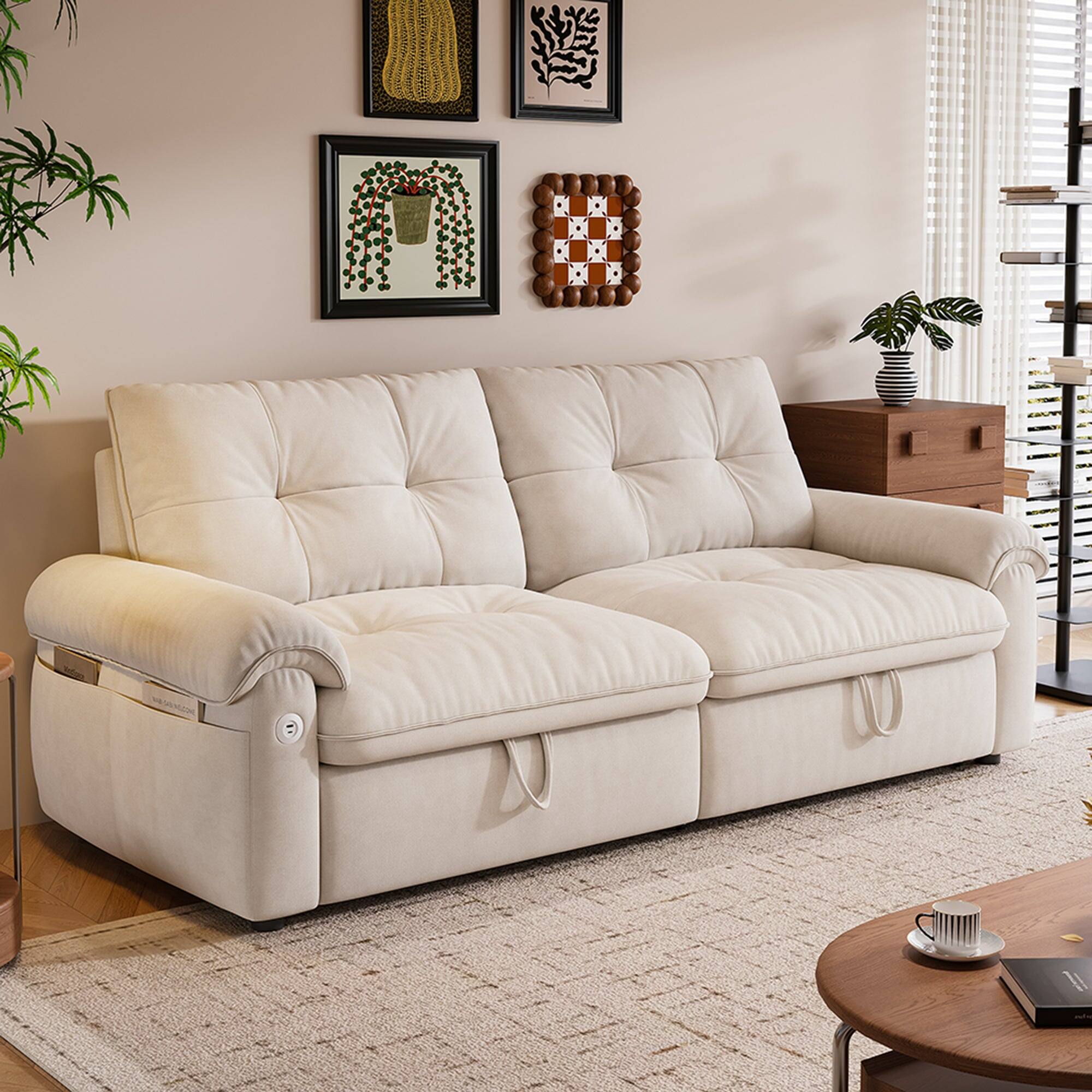 Alt View 5. Boyel Living - 77in 2 in 1 Convertible Sofa Bed Cloud Like Fabric Steel Frame 600 lbs Load Capacity Small Space Beige - Beige.