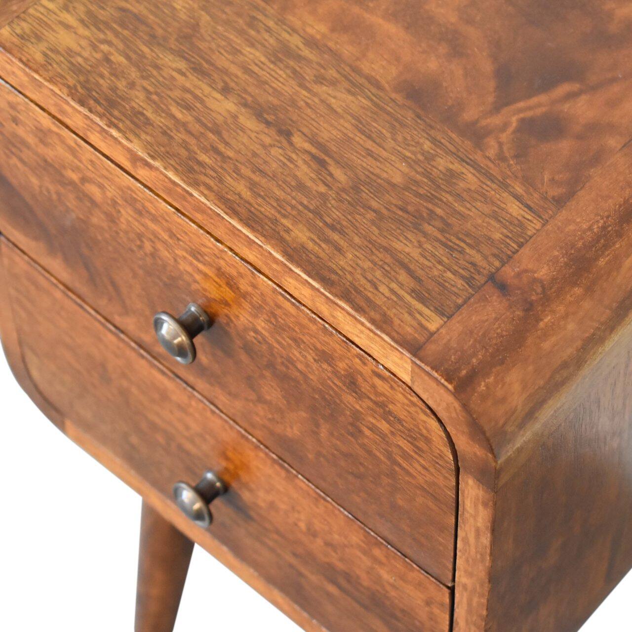 Alt View 2. Artisan Furniture - Artisan Furniture Solid Wood Mini Chestnut Curved Nightstand, 2 Drawers, Nordic legs, Brown - Chestnut.