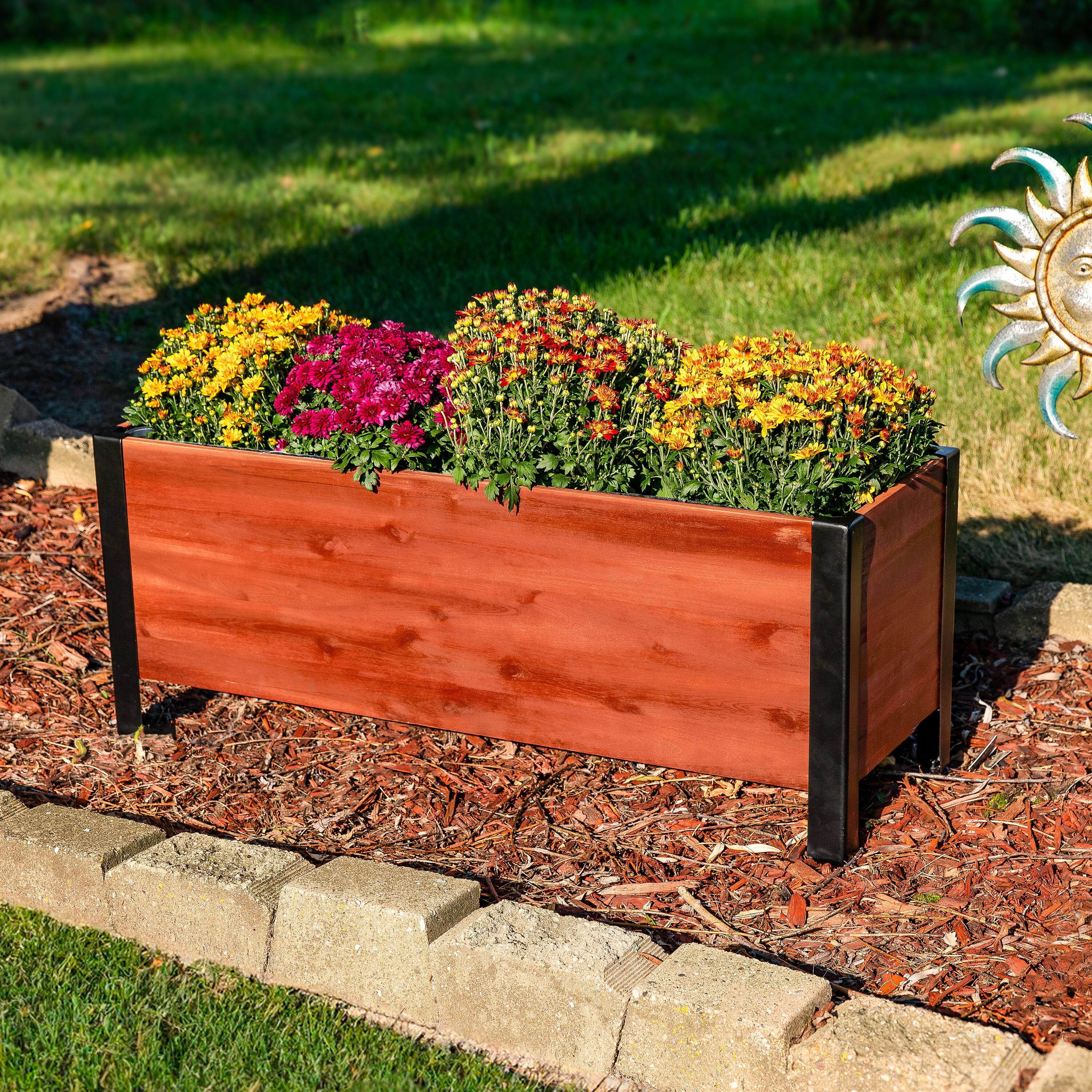 Alt View 1. Sunnydaze - Acacia Wood Raised Garden Bed with Planter Bag - 14.75" H - Brown.