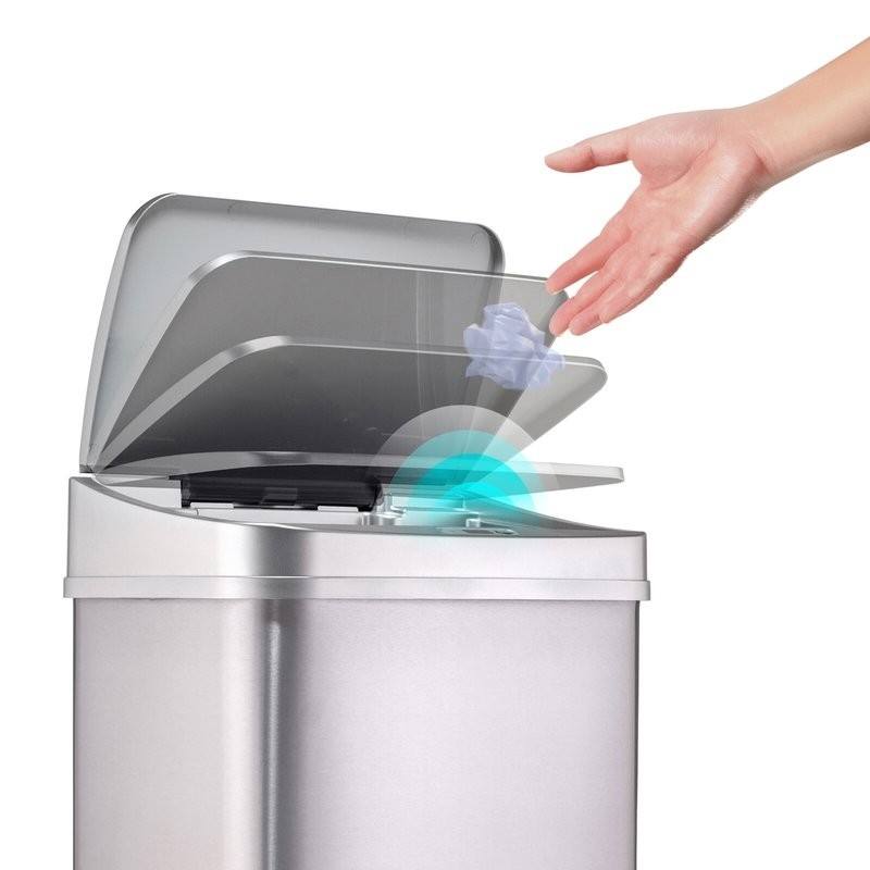 Back. Hivvago - Silver 13-Gallon Stainless Steel Kitchen Trash Can with Motion Sensor Lid - Silver.