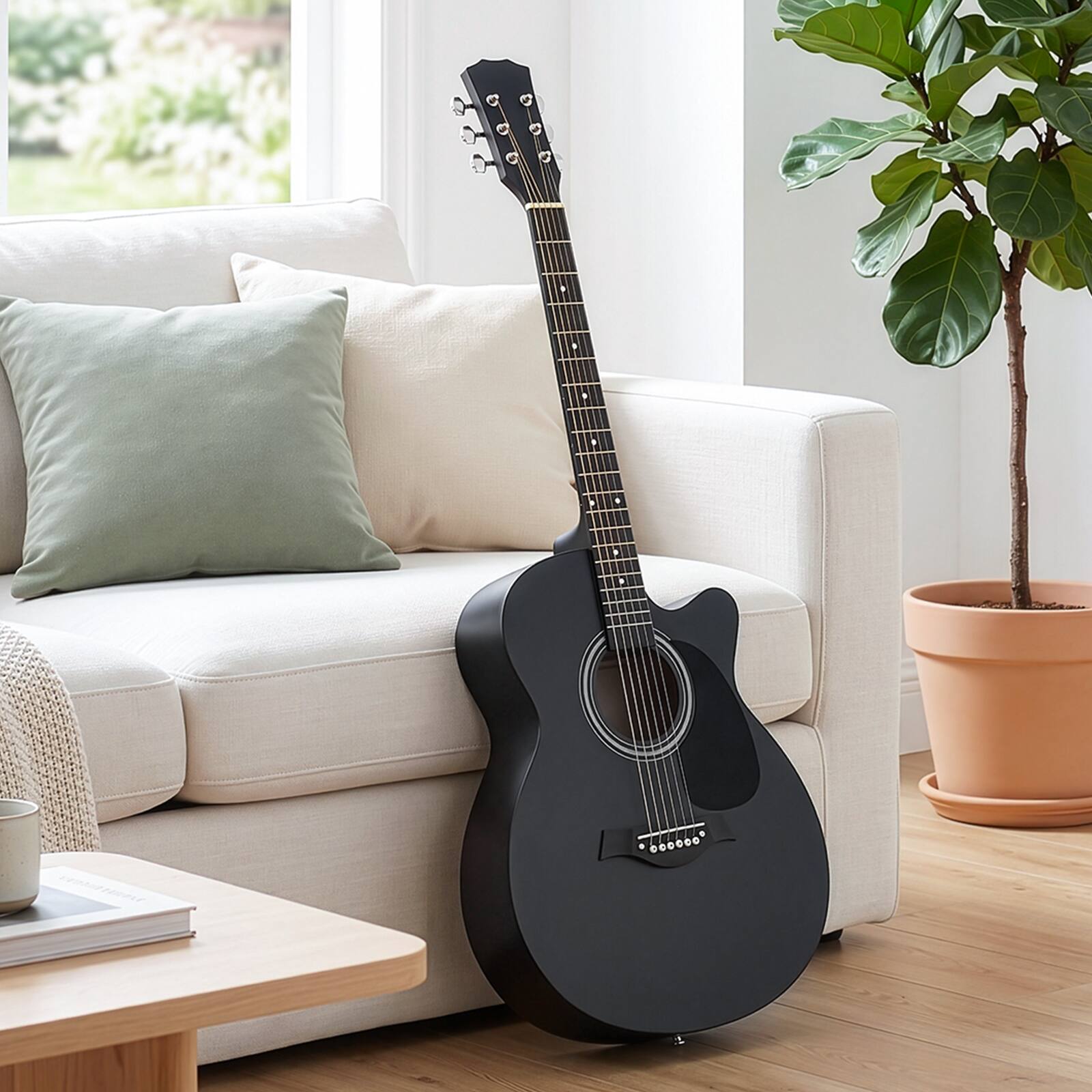 Alt View 2. Winado - 40 Inch Steel-String Acoustic Guitar with All Accessories Includes Picks,Strings,Capo,Strap,Tuner,Ideal for Beginners - Black.