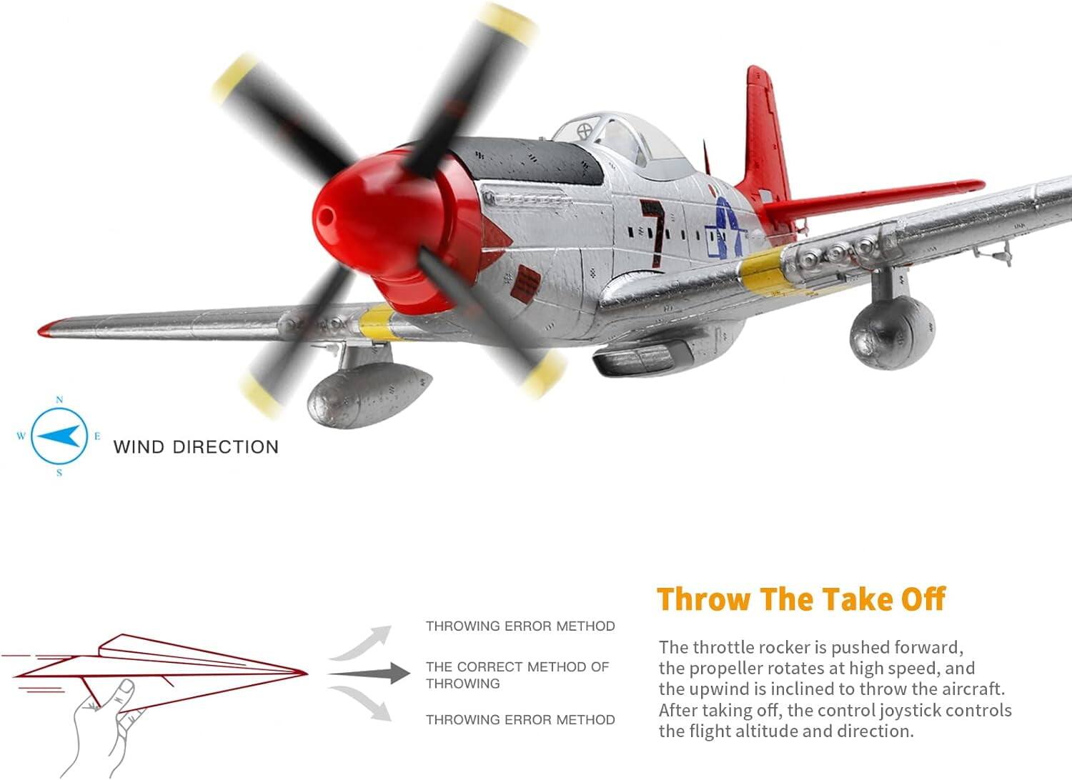 **Wind Direction**

**Throw The Take Off**

The throttle rocker is pushed forward, the propeller rotates at high speed, and the upwind is inclined to throw the aircraft. After taking off, the control joystick controls the flight altitude and direction.

**Throwing Error Method**

**The Correct Method of Throwing**

**Throwing Error Method**
