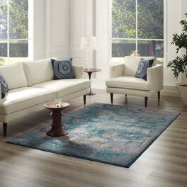 Modway - Cynara Distressed Floral Vintage Medallion Area Rug - Silver Blue Teal and Beige