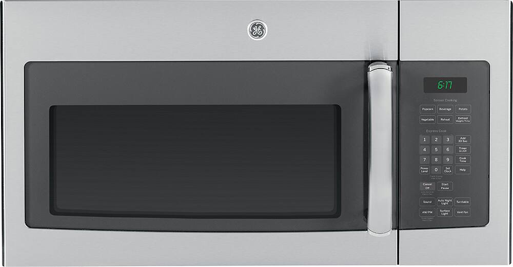 Front. GE - 1.7 Cu. Ft. Over-the-Range Microwave - Stainless Steel with Gray Accents.