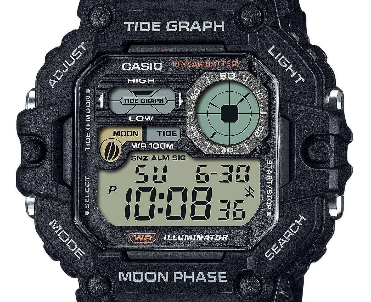 TIDE GRAPH  
CASIO  
10 YEAR BATTERY  
HIGH  
TIDE GRAPH  
LOW  
MOON TIDE  
WR 100M  
SNZ ALM SIG  
58  
6-30  
10:08  
36  
START/STOP  
MODE  
ILLUMINATOR  
MOON PHASE  
LIGHT  
ADJUST  
SELECT