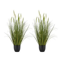 VEVOR - Artificial Grass Plant, 2 Pack 35in Cattail Grass in Pot, Premium PVC Faux Fake Greenery Shrubs Plant for Indoor Outdoor - Green