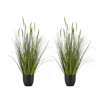 Front. VEVOR - Artificial Grass Plant, 2 Pack 35in Cattail Grass in Pot, Premium PVC Faux Fake Greenery Shrubs Plant for Indoor Outdoor - Green.