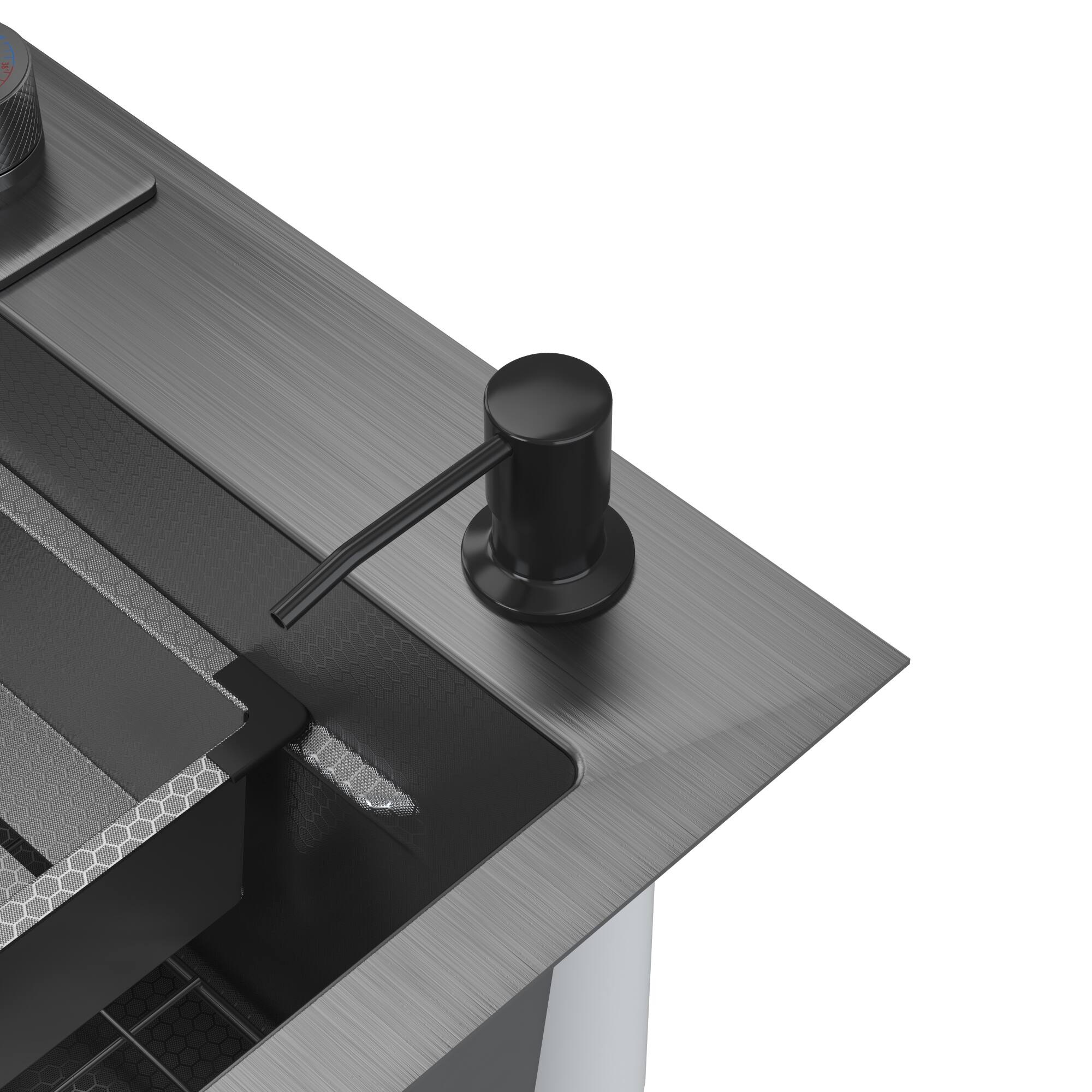 Alt View 9. Famapy - Workstation Kitchen Sink with Faucet, Drop-in Single Bowl Sink with Cup Washer & Control Knob - Black.