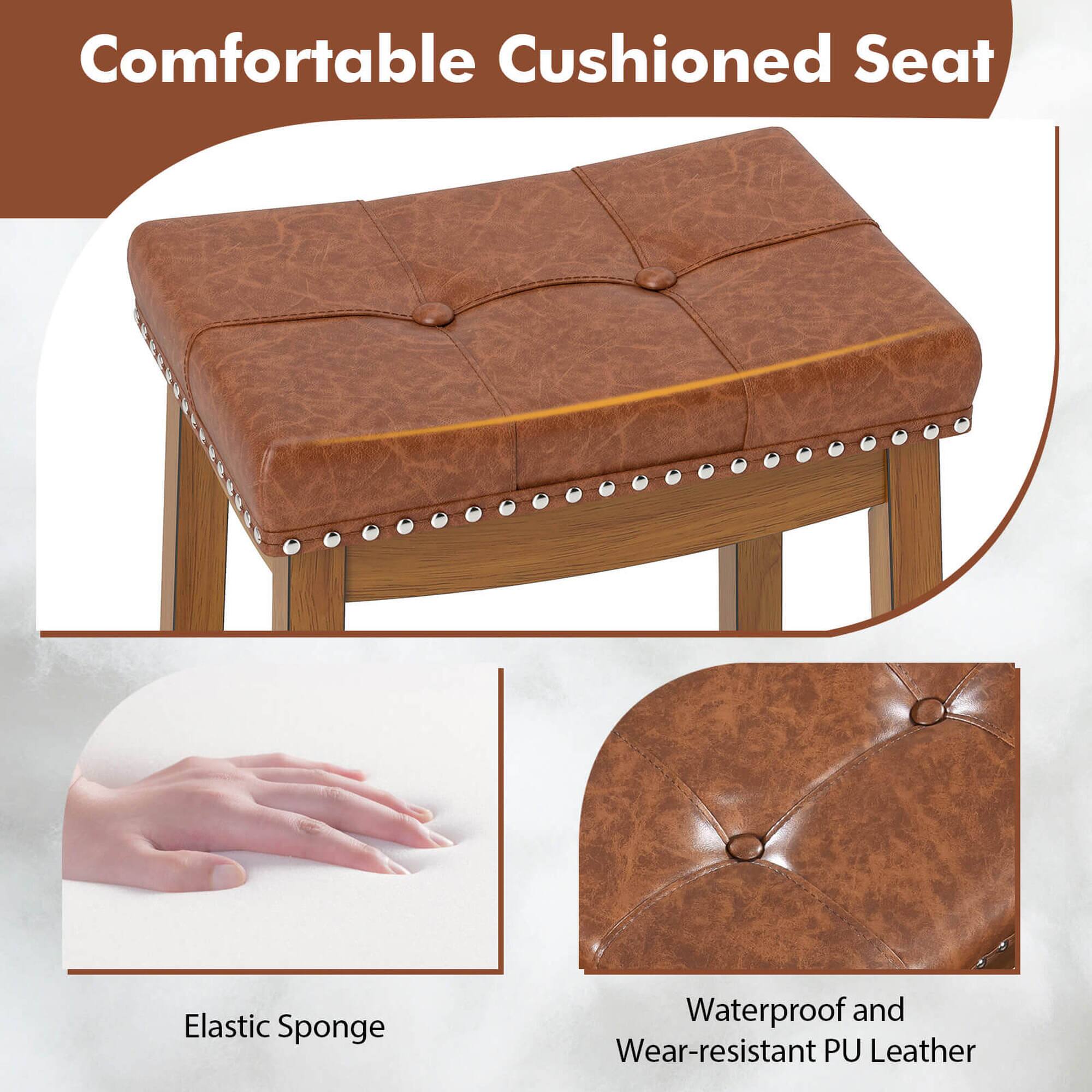 The text on the image reads: "Comfortable Cushioned Seat Elastic Sponge Waterproof and Wear-resistant PU Leather."