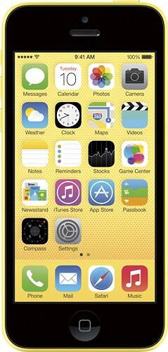 Front Standard. Virgin Mobile - Apple iPhone 5c 16GB Cell Phone - Yellow.