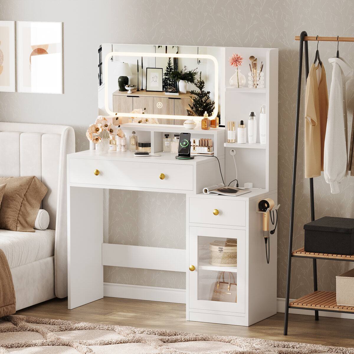 Alt View 7. Furnulem - 35 In Vanity Desk with Mirror and Lights Makeup Vanity with Drawers - White.