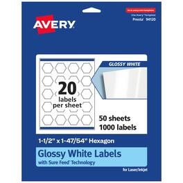Avery - Glossy Hexagon Labels, 1-1/2" x 1-47/54", 1,000 Total - White