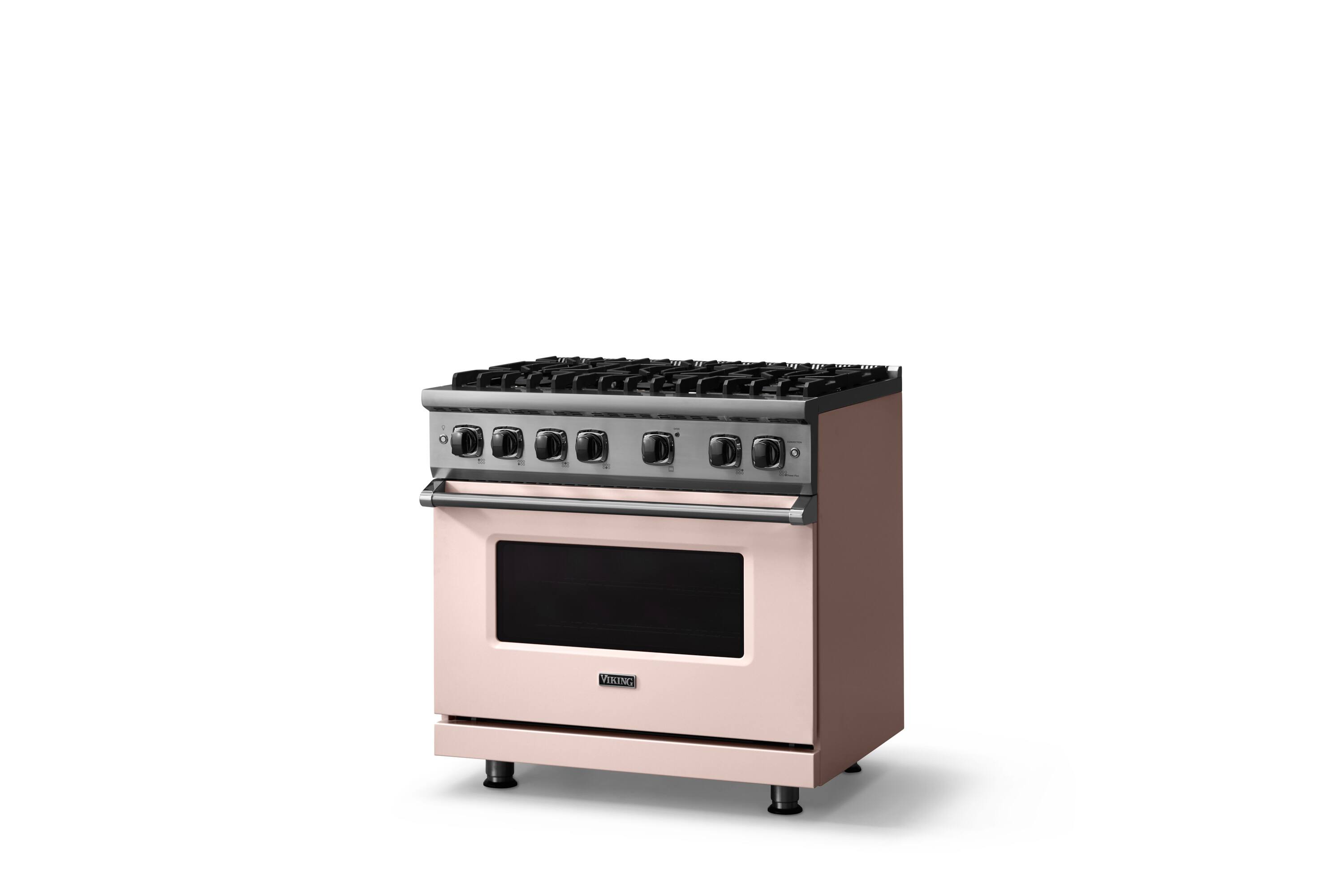 Angle. Viking - 36"W./24"D. 5.1 Cu. Ft.  Gas Sealed Burner Range-6 Burners-Blush-LP - Blush.