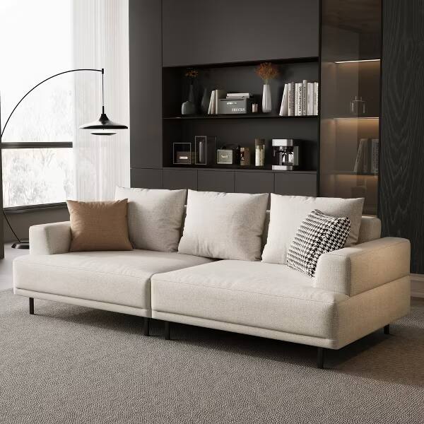 Alt View 1. luck idea - Modern Beige Linen 3‑Seater Modular Sofa Couch, Metal Legs Large Sofa for Home Living Room - white.