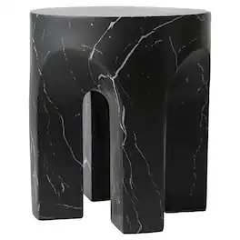 LeisureMod - Crus Arched Fiberstone Side Table, Heavy Duty & Indoor/Outdoor Modern Accent Table - Marbleized Black