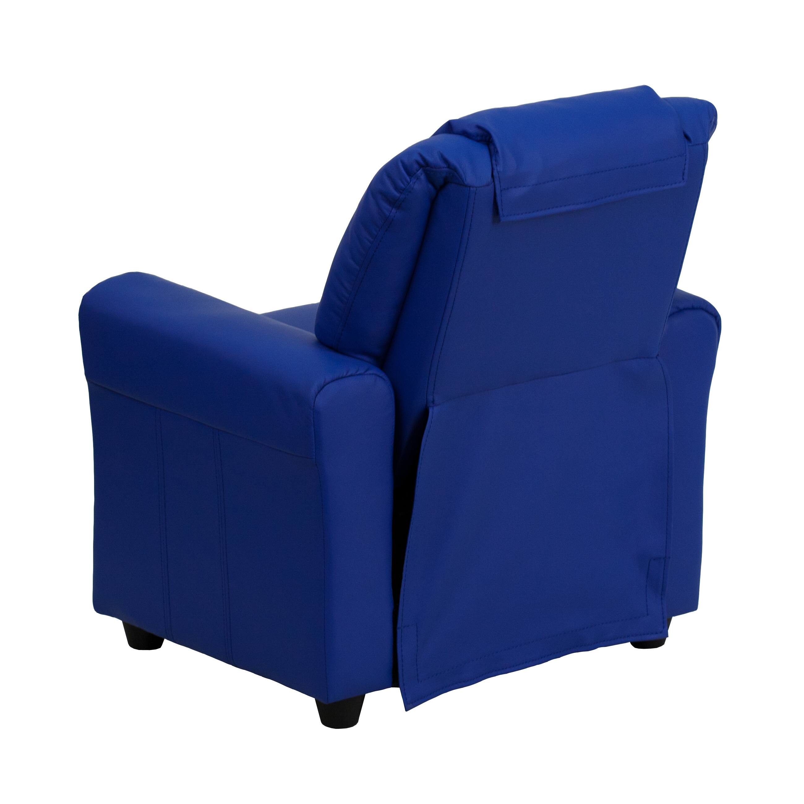 Alt View 4. Emma + Oliver - Contemporary Kids Recliner with Cup Holder and Headrest - Blue Vinyl.