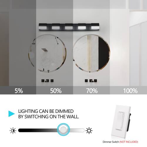 5% 50% 70% 100% LIGHTING CAN BE DIMMED BY SWITCHING ON THE WALL Dimmer Switch (NOT INCLUDED)