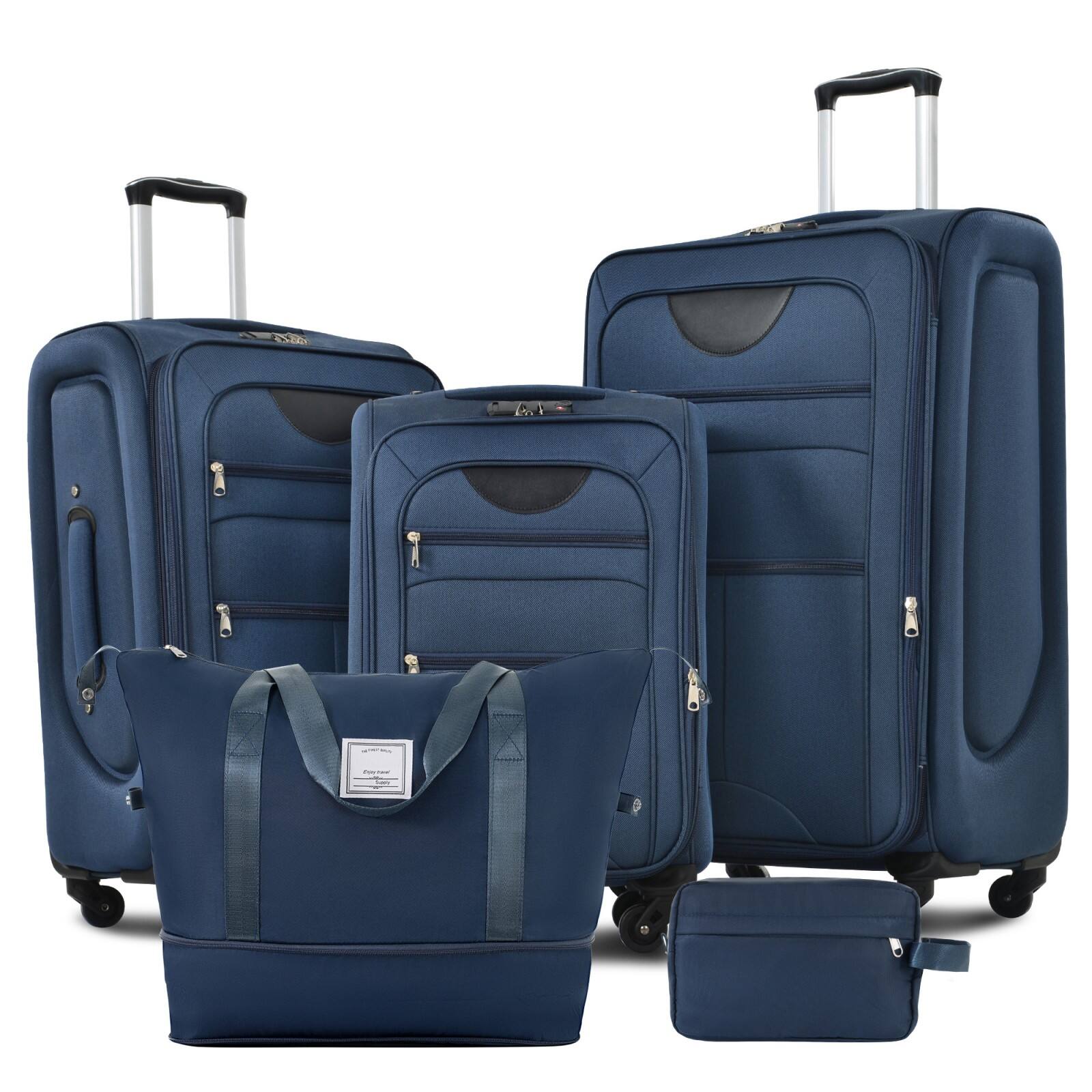 Ecooso - Softside Expandable Luggage 3 Piece Set with Duffel Bag, Upright Spinner Suitcase Lightweight Travel Set - Dark Blue