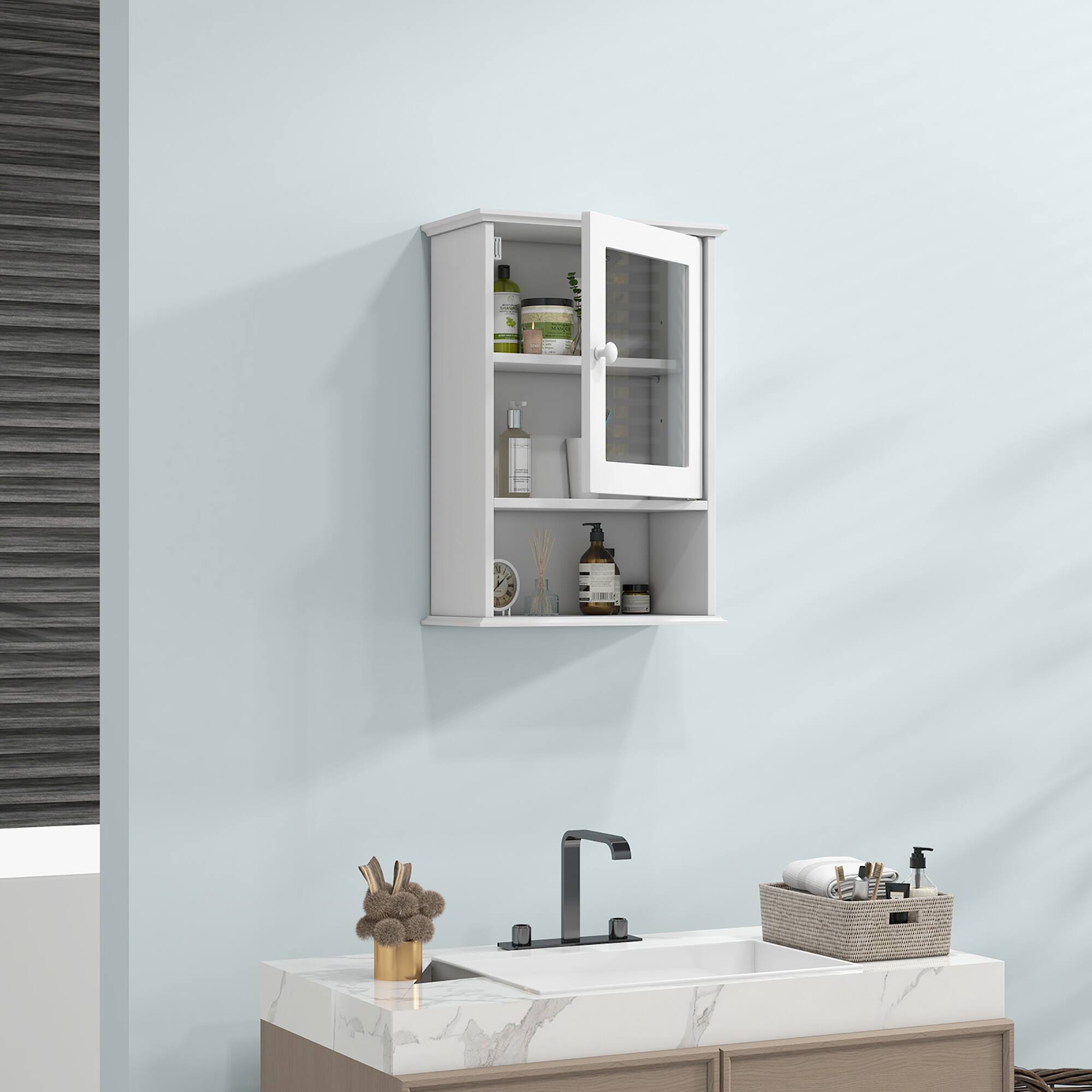 Alt View 3. Gymax - Gymax Wall Mounted Bathroom Cabinet Storage Organize Hanging Medicine Adjustable Shelf - White.