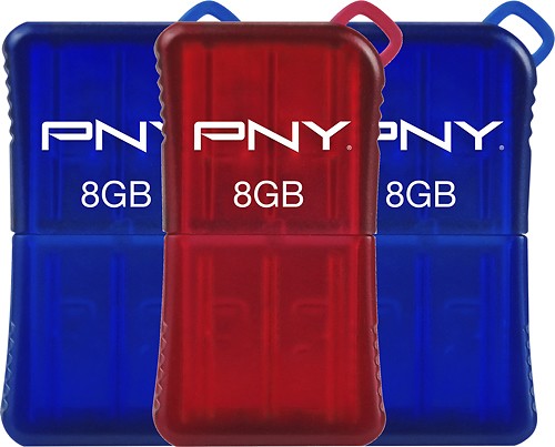 Best Buy: PNY Micro Sleek Attaché 8GB USB 2.0 Flash Drives (3-Count)  Red/Blue P-FDU8GX3SLK-GE