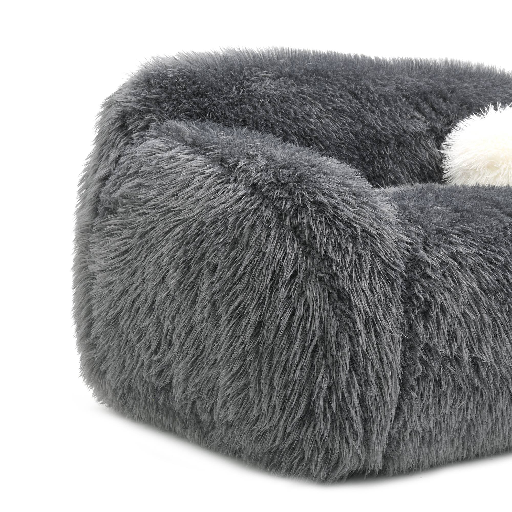 Alt View 5. Vaczon - Faux Fur Loveseat Sofa Cozy Shaggy Plush Chair for Home Apartment or Lounge Area with Accent Pillows - Dark Gray.
