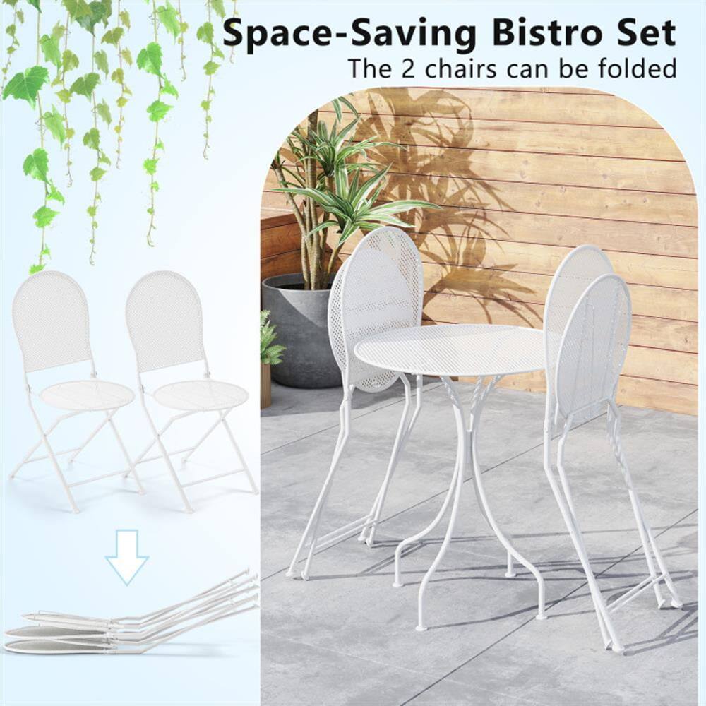 Space-Saving Bistro Set  
The 2 chairs can be folded