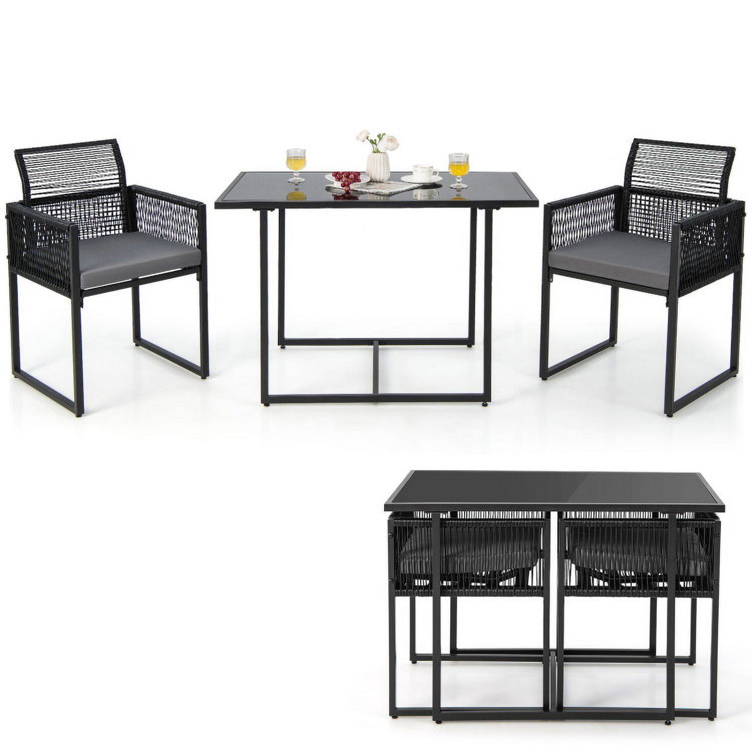 Left. Kadyn - 3 Pcs Outdoor Dining Set with Folding Backrest and Seat Cushions-Black, Outdoor Dining Chair for Outside Patio, All Weat - Gray.