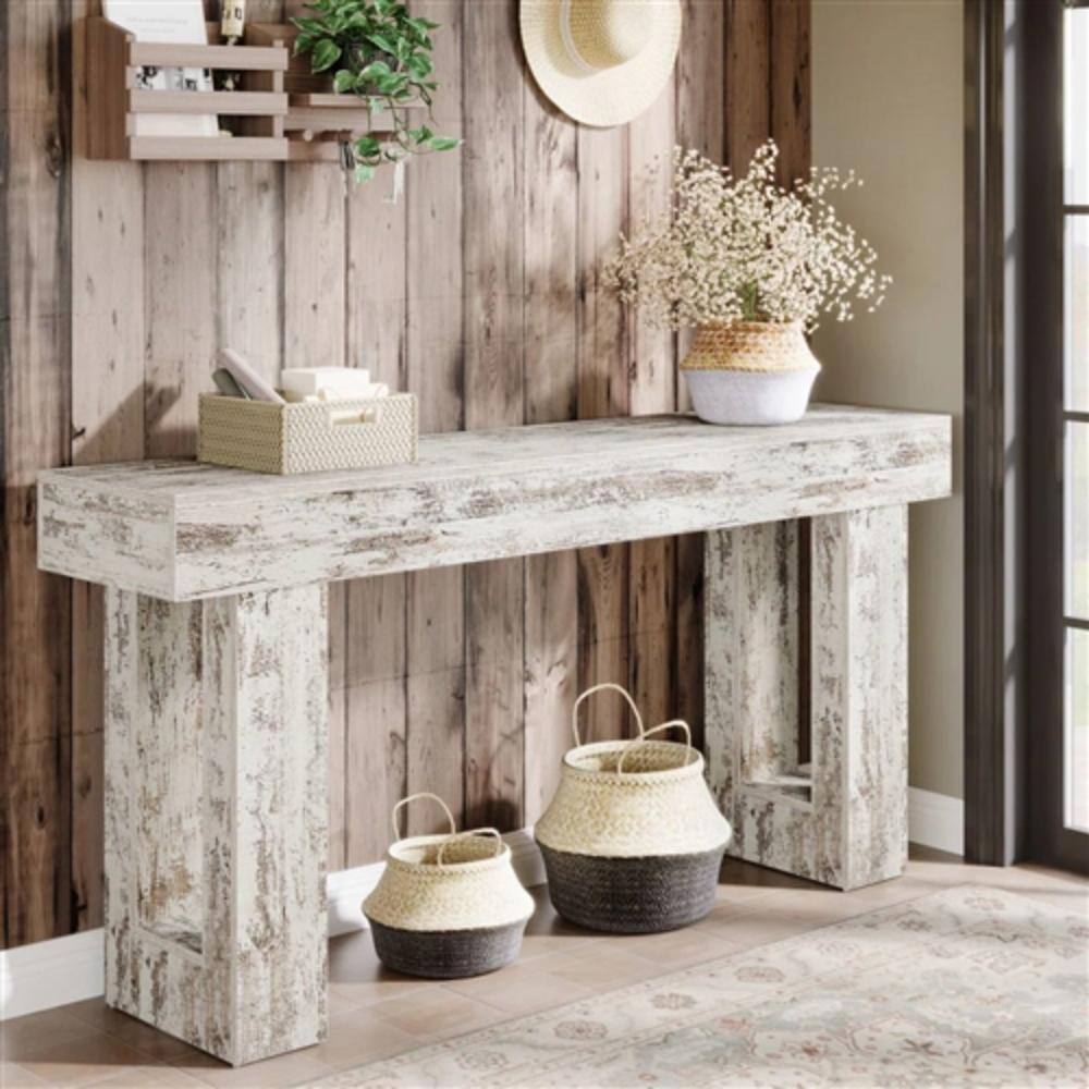 Back. Hivvago - Modern Farmhouse 63-inch Console Sofa Table in Rustic White Wood Finish - Rustic White.