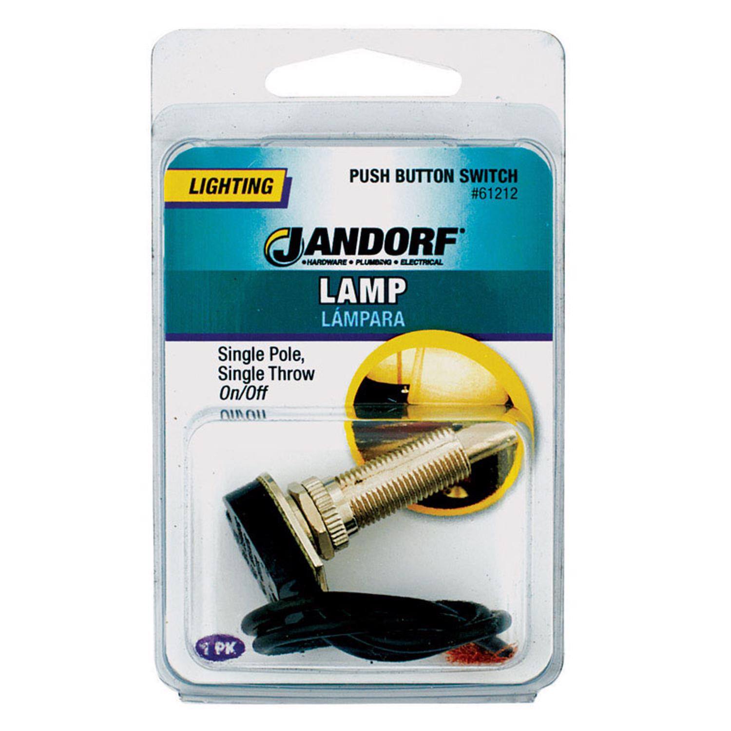 LIGHTING PUSH BUTTON SWITCH #61212  
ANDORF HARDWARE • PLUMBING • ELECTRICAL  
LAMP LÁMPARA  
Single Pole, Single Throw On/Off  
1 PK