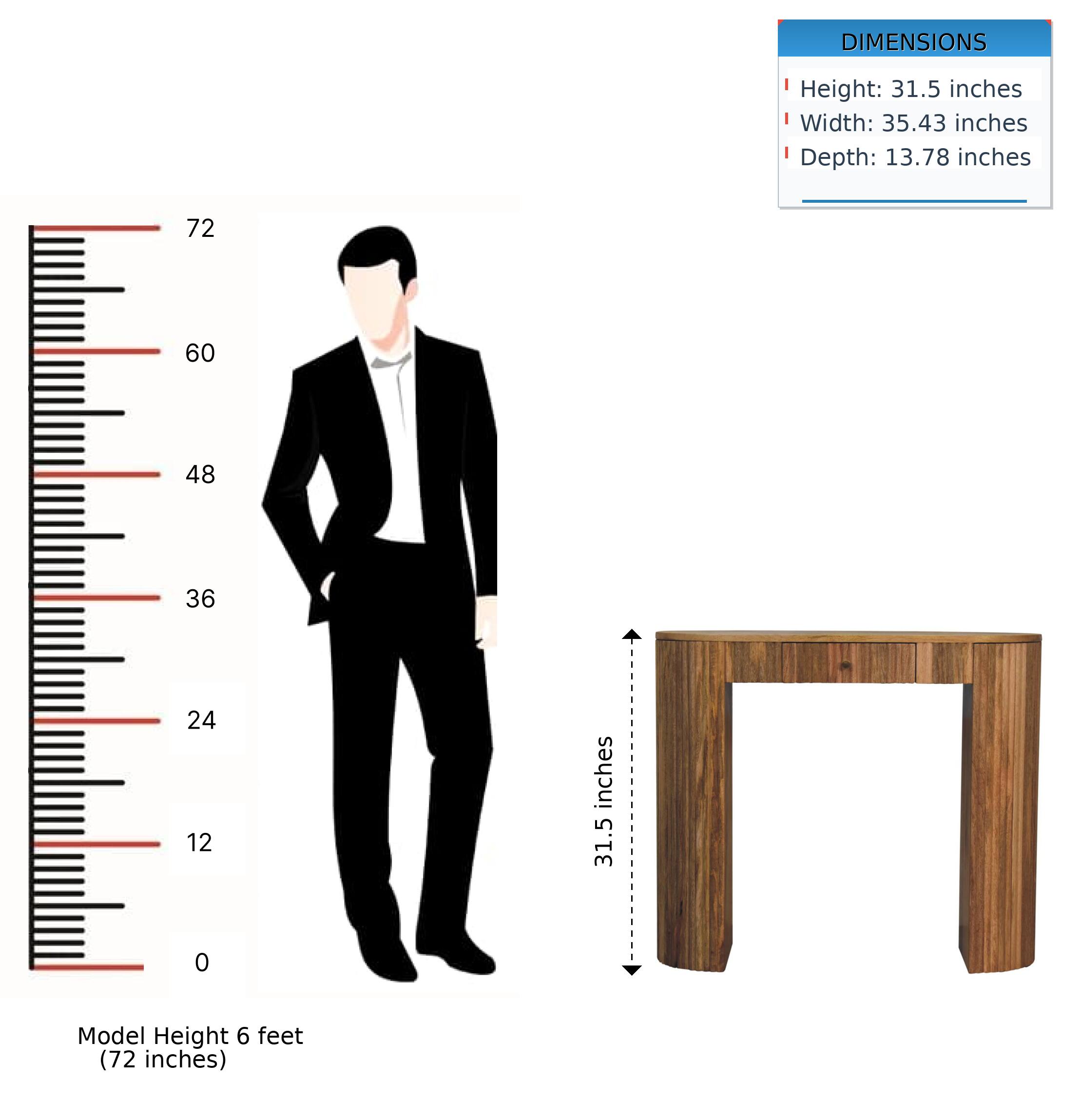 DIMENSIONS  
Height: 31.5 inches  
Width: 35.43 inches  
Depth: 13.78 inches  

Model Height 6 feet (72 inches)