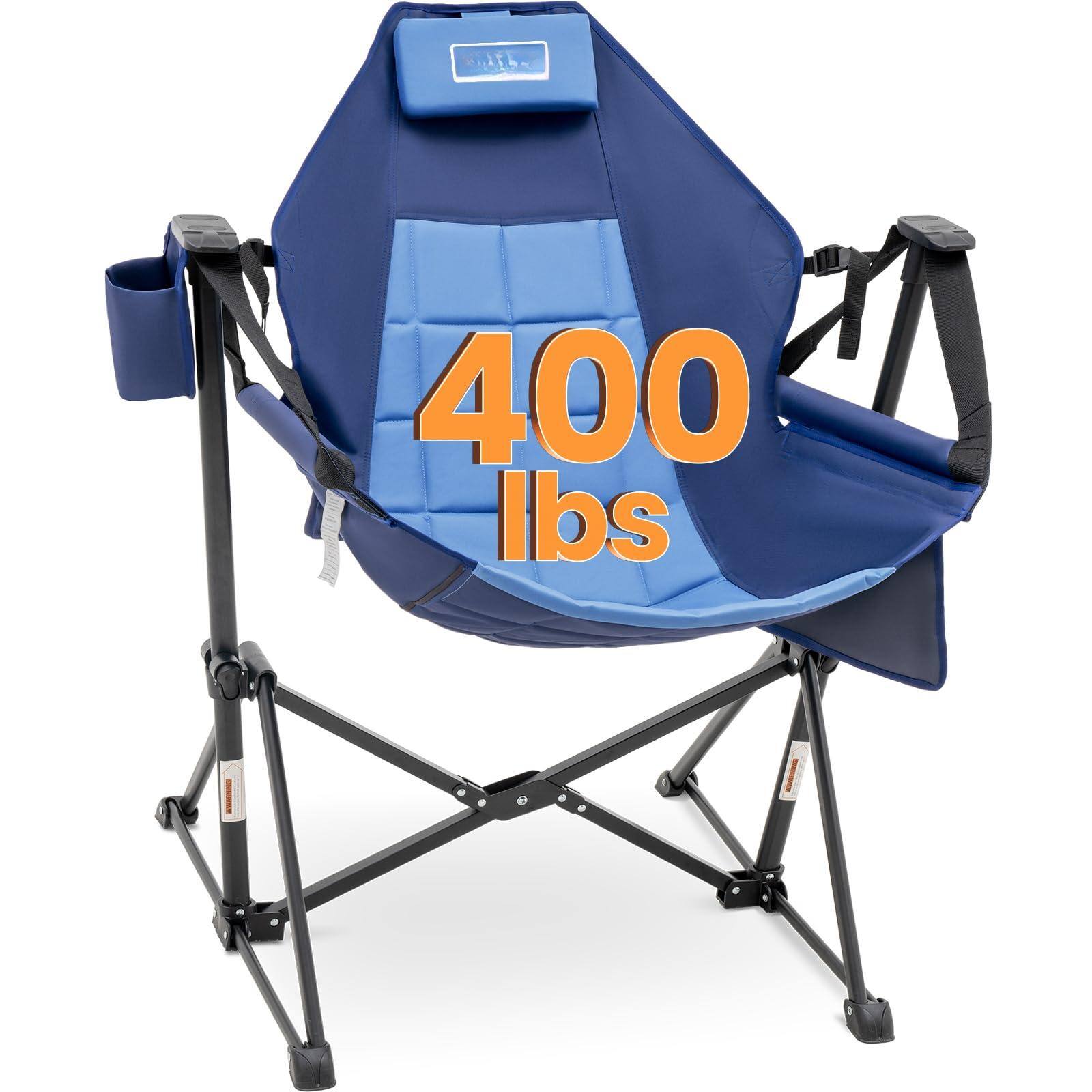 JETRANSPORT - Hammock Camping Chair For Adults With Adjustable Backrest Heavy Duty Padded Folding Supports 400lbs Portable - Blue