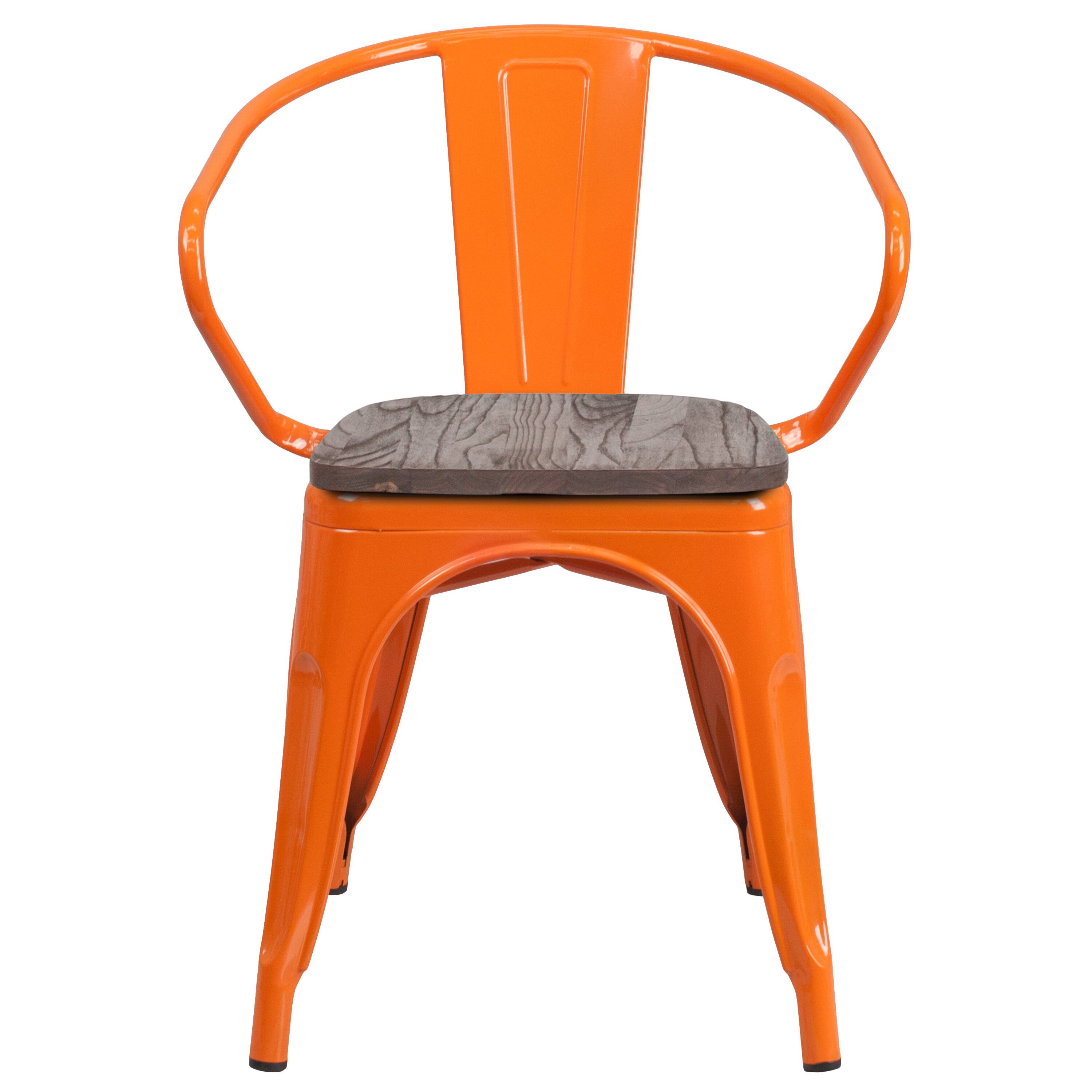 Alt View 5. Emma + Oliver - Metal Chair with Wood Seat and Arms - Orange.
