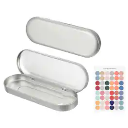 Unique Bargains - 2pcs Metal Tin Box, 6.9x2.4x0.7" Oval Hinged Lid with Self-Adhesive Sticker, Mini Storage for Candy Drawing Pin Crafts - Silver