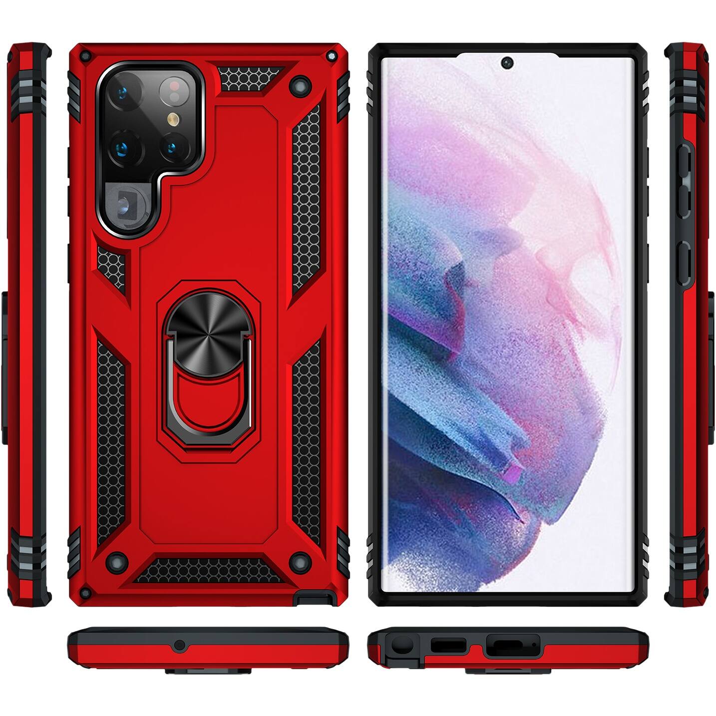 Alt View 13. SaharaCase - Military Kickstand Series Case for Samsung Galaxy S22 Ultra - Red.