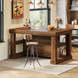 Tribesigns - Bar Table, 55-Inch Counter Height Pub Table with Storage Shelves, High Top Kitchen Dining Table, Rectangle Wood Home Bar - Dark Brown