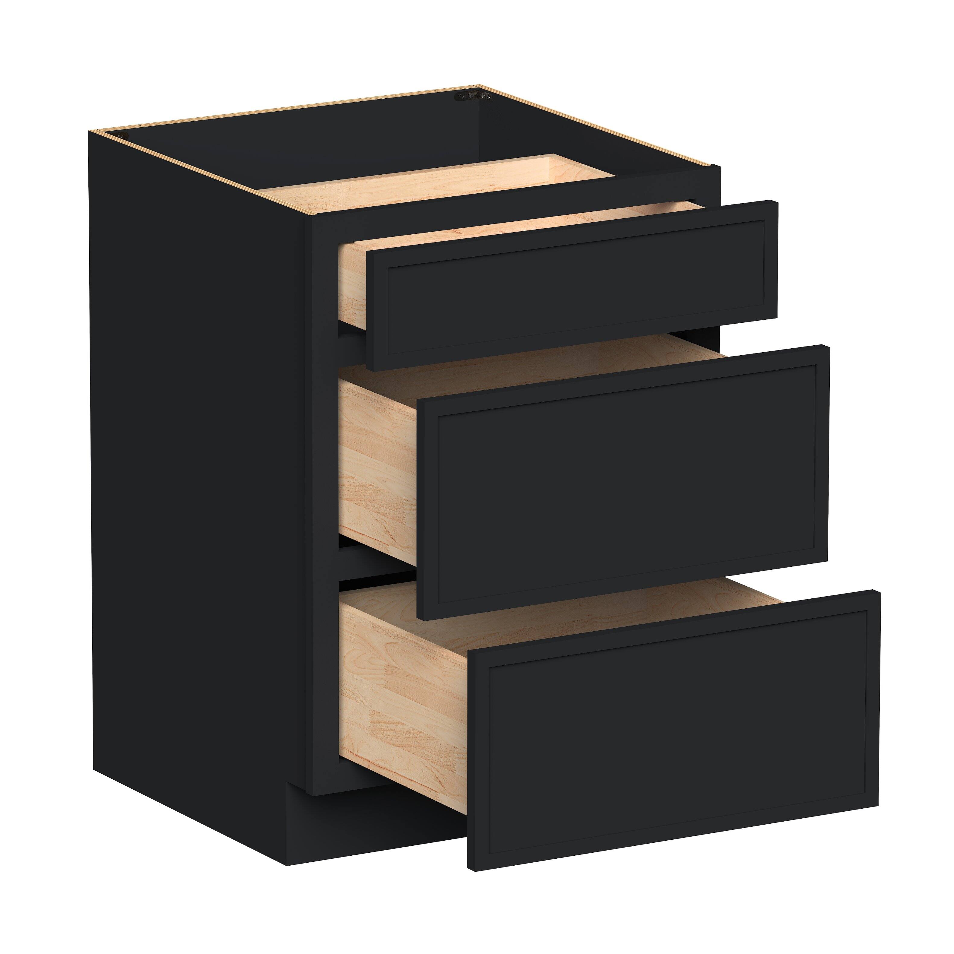 Angle. Boyel Living - 24-in W x 34.5-in H x 24-in D Shaker RTA Kitchen 3-Drawer Base Cabinet with Soft-Close Drawers - Black.