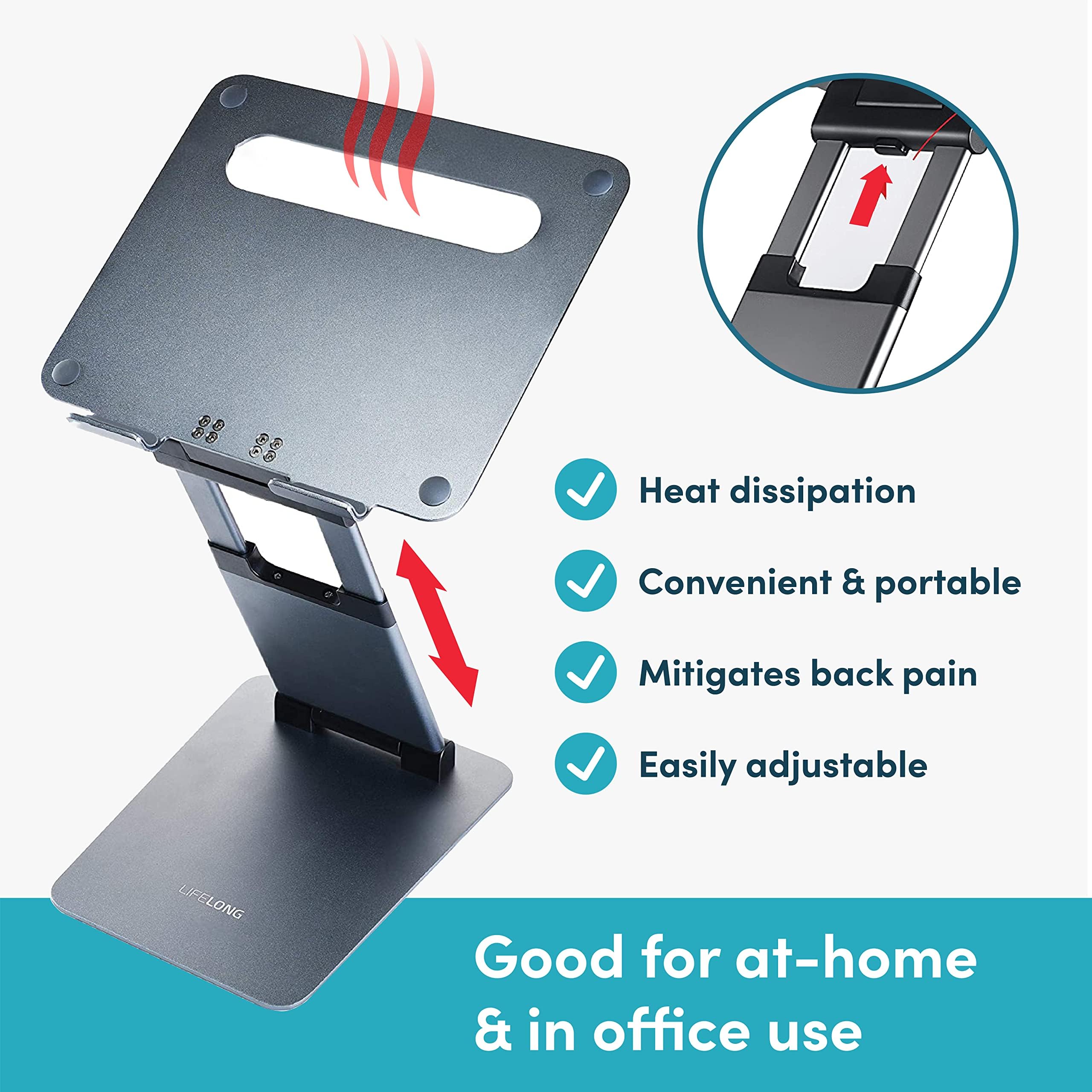 Heat dissipation  
Convenient & portable  
Mitigates back pain  
Easily adjustable  
Good for at-home & in office use