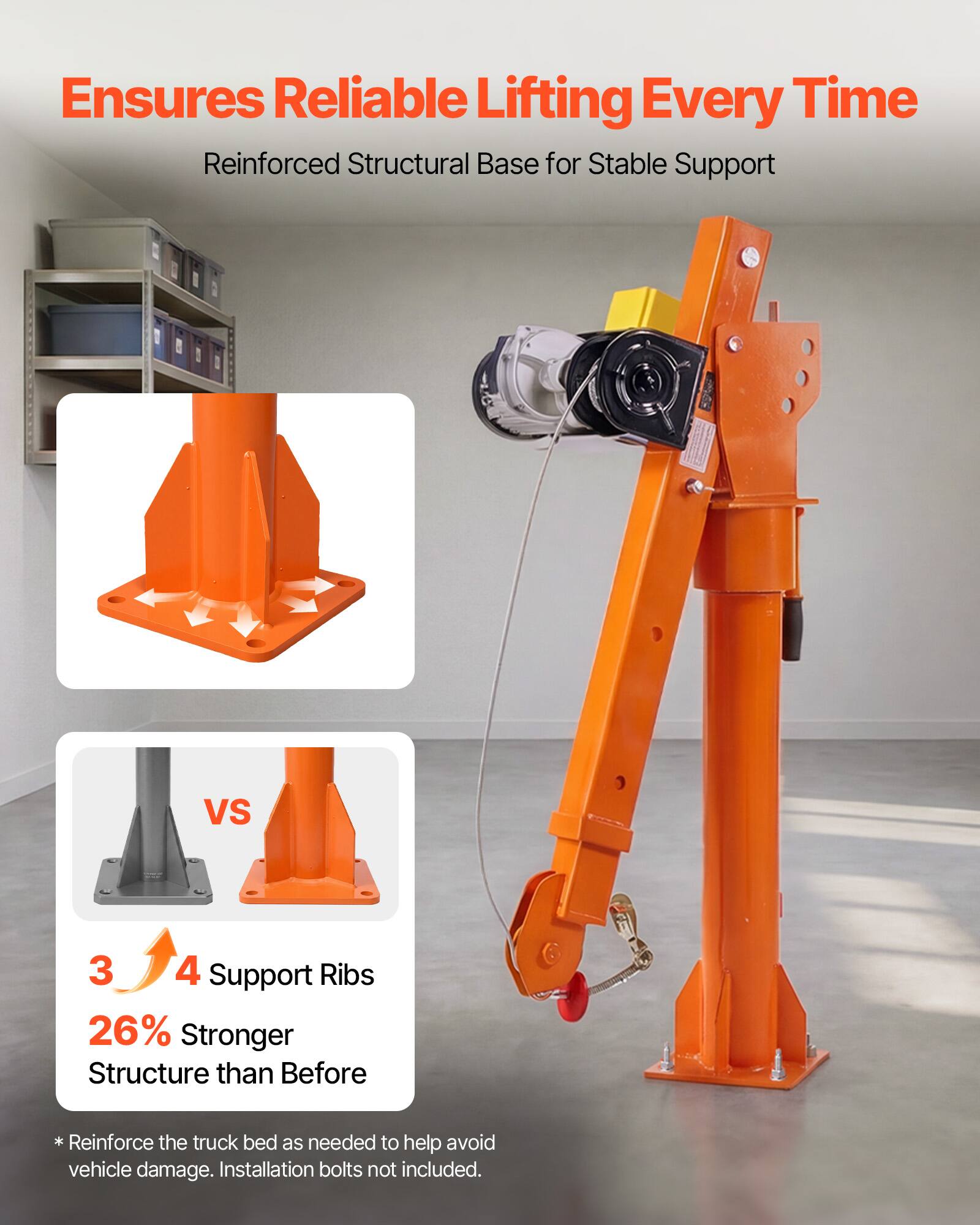Ensures Reliable Lifting Every Time  
Reinforced Structural Base for Stable Support

VS

3 4 Support Ribs  
26% Stronger Structure than Before

* Reinforce the truck bed as needed to help avoid vehicle damage. Installation bolts not included.
