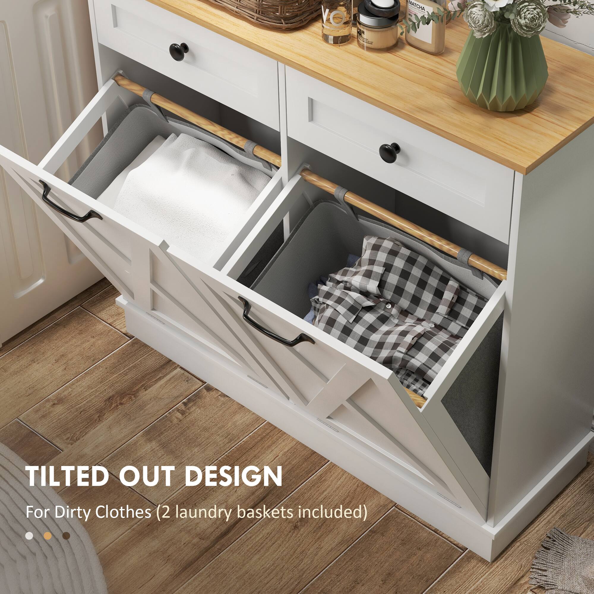 Tilted Out Design  
For Dirty Clothes (2 laundry baskets included)