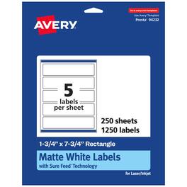 Avery - Matte Rectangle Labels, 1.75" x 7.75", 1,250 Labels - White