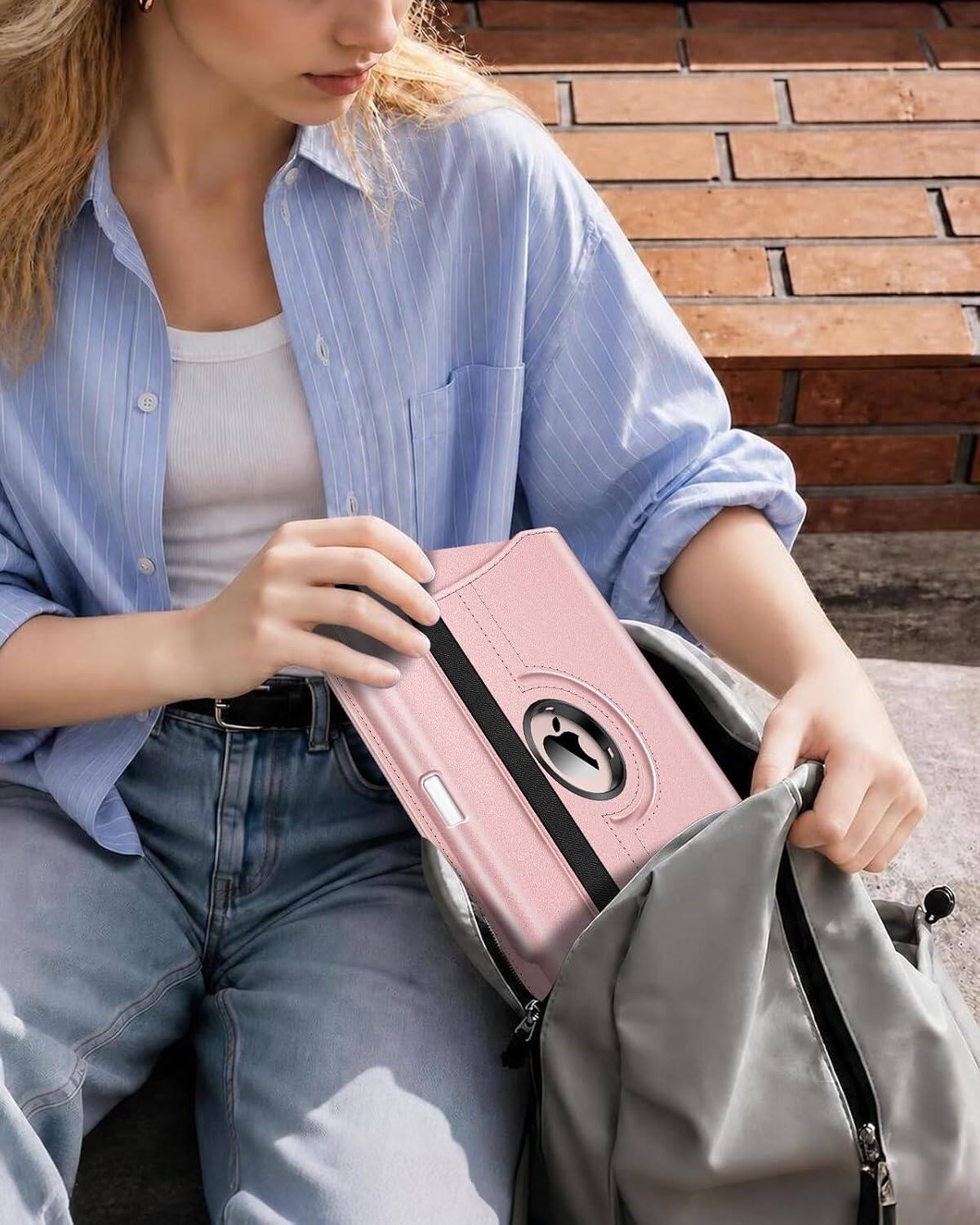 Alt View 3. Fintie - Rotating Case for iPad Air 11-inch (M4/M3/M2) & Air 4th/5th Gen 10.9" | 360° Swivel Stand Shockproof Cover - Rose Gold.