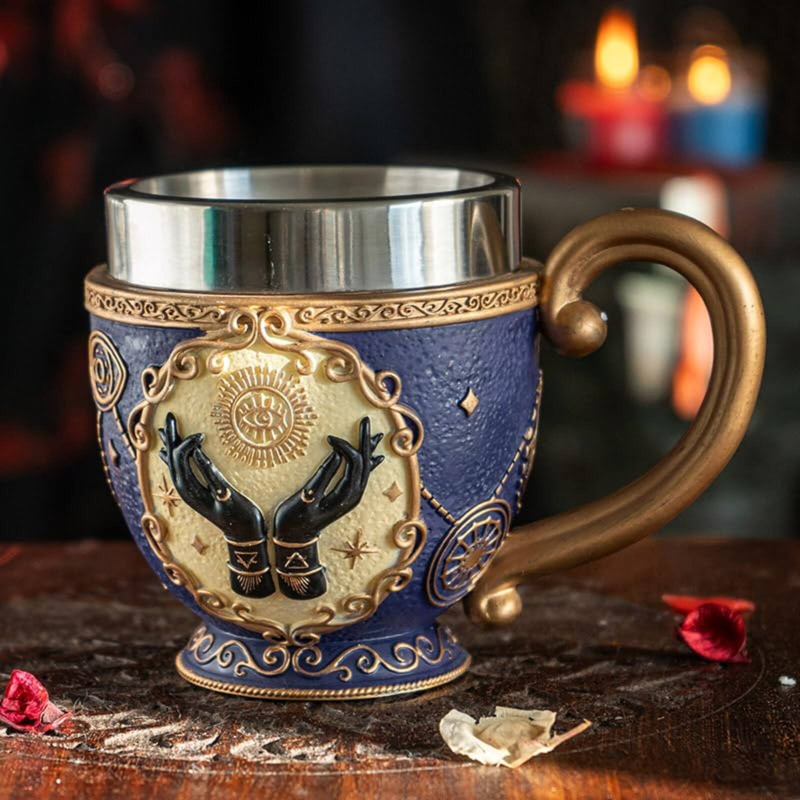 Alt View 2. Pacific Trading - Tarot Tea Cup 8 floz Resin And Stainless Steel Mug with Mystical Symbols Ideal for Coffee Tea Drinks - Multicolor.