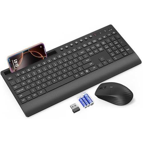 Cedar Assembly - Pink And Mouse Wireless Lag-free Cute Combo With Wrist Rest Phone Holder & Included Cordless Silent Key Board - Black